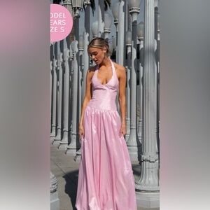 Show Me Your MuMu Pink Strapless Satin Maxi Dress
